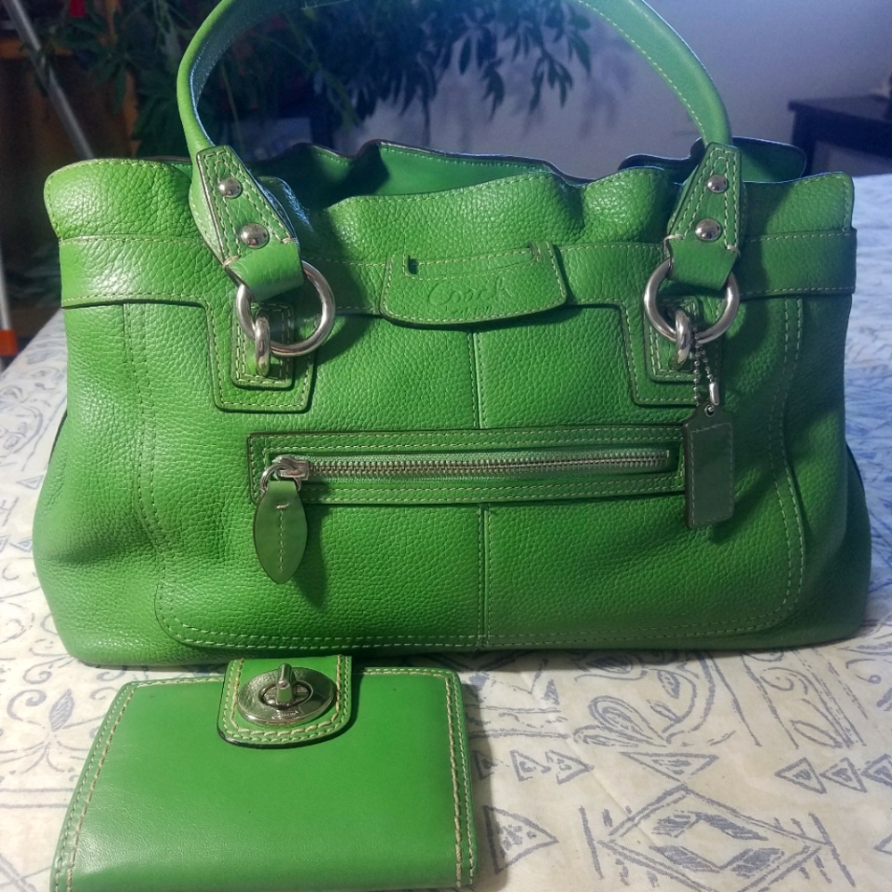 Coach Green Leather Tote Bag